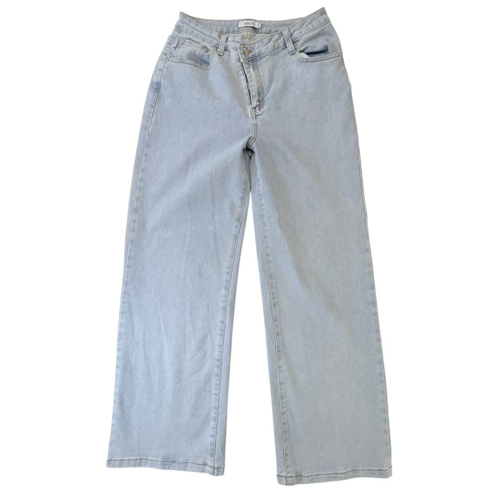 HDLTE Women's Light Wash Baggy Wide Leg Blue‎ Denim Jeans Size Medium 26" Waist